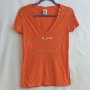 VS Pink Orange Chicago Bears Fan Short Sleeve T-shirt w Mini Rhinestones Size S